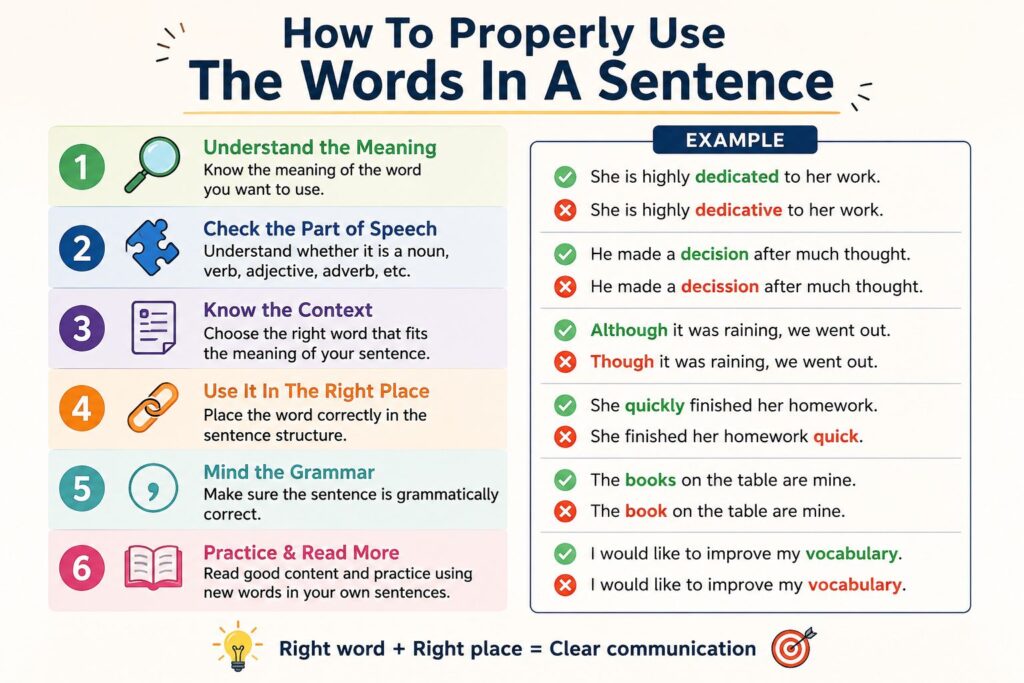 How To Properly Use The Words In A Sentence