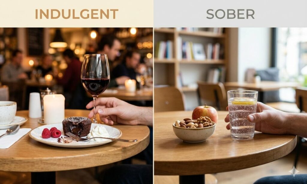 Indulgent vs sober meaning