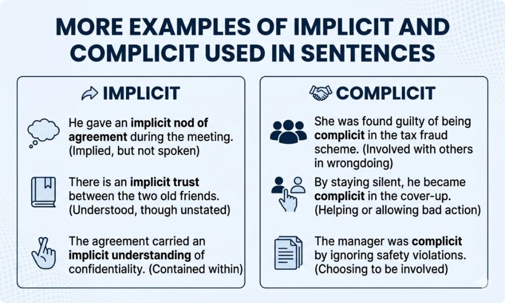 More Examples of Implicit and Complicit Used in Sentences